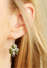 Load image into Gallery viewer, Connemara Marble Inlaid Shamrock Silver Earrings