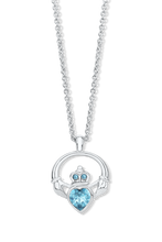 Load image into Gallery viewer, Claddagh Ring Pendant set with Aquamarine Blue Crystal