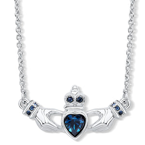 Claddagh Necklace with Aquamarine Blue Crystals