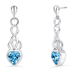 Celtic Heart Earrings with Aquamarine Crystal