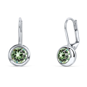 Solitaire Round Bezel Lever Back Earrings