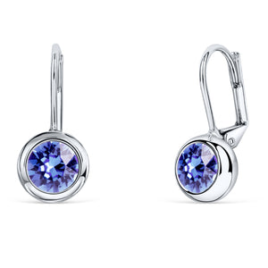 Solitaire Round Bezel Lever Back Earrings