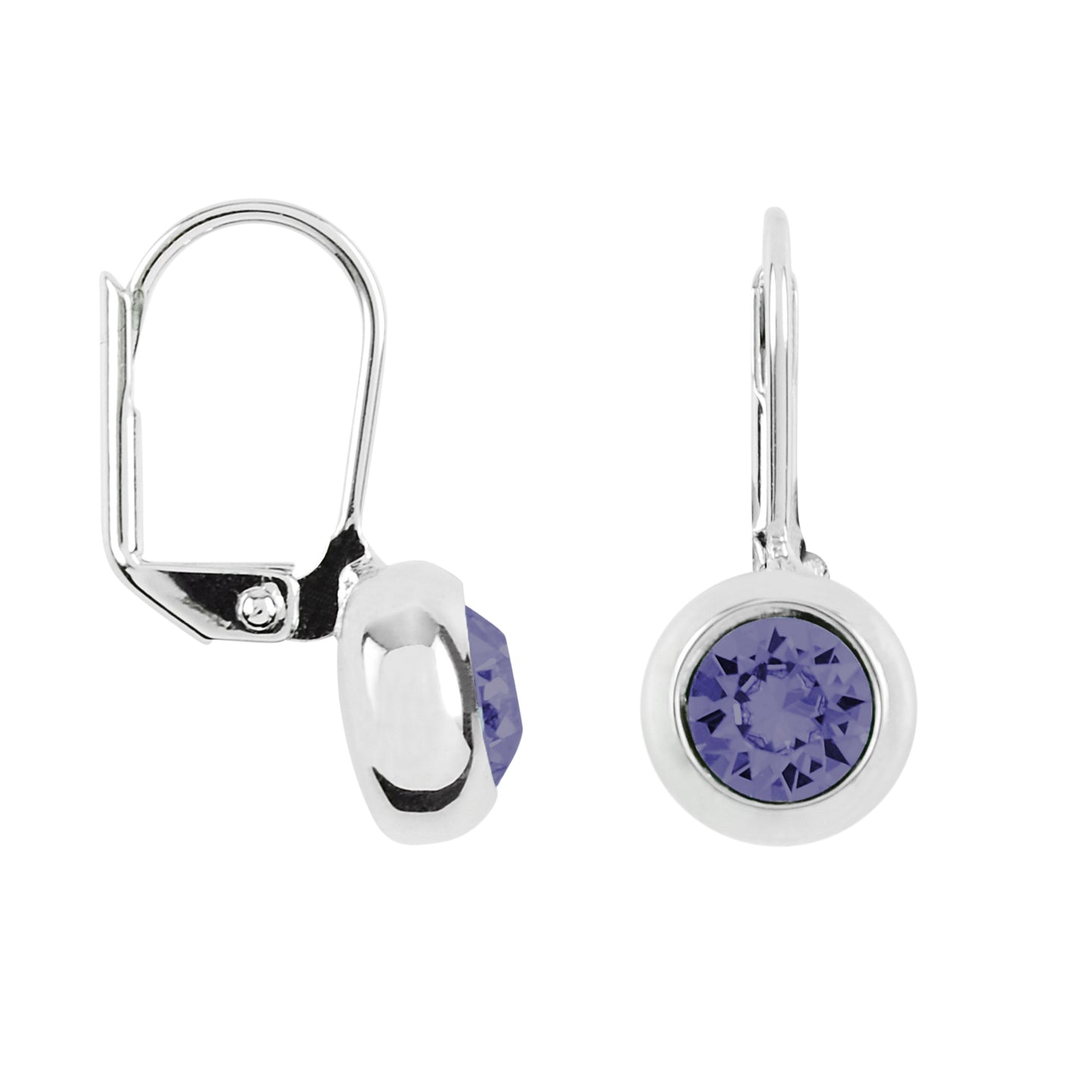 Solitaire Round Bezel Lever Back Earrings